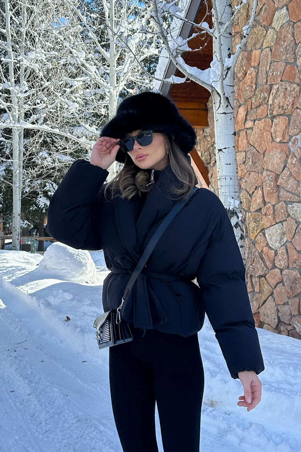 Maverick Black Belted Puffer Coat