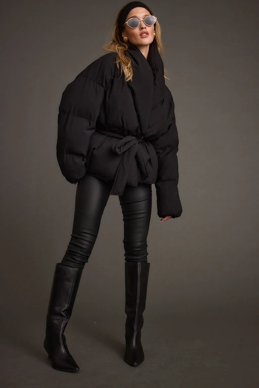Maverick Black Belted Puffer Coat