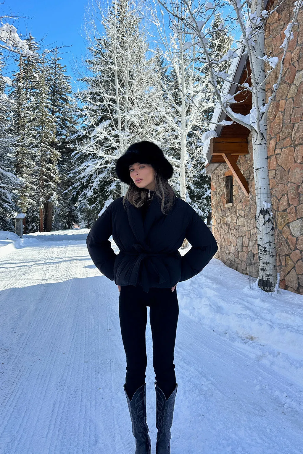 Maverick Black Belted Puffer Coat