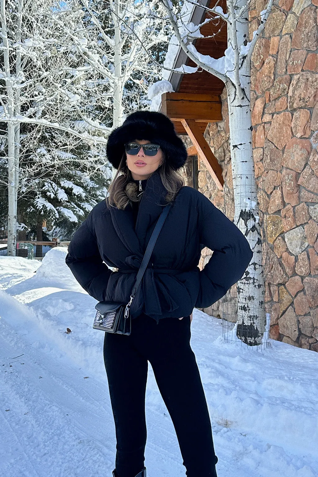 Maverick Black Belted Puffer Coat