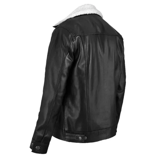Men's Black Aviator Faux Shearling Leather Jacket