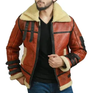 Men's RAF B3 Aviator Faux Shearling Bomber Leather Jacket