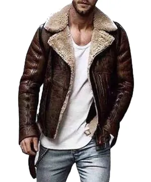 Men’s WJM001 Street Style Brown Shearling Leather Jacket