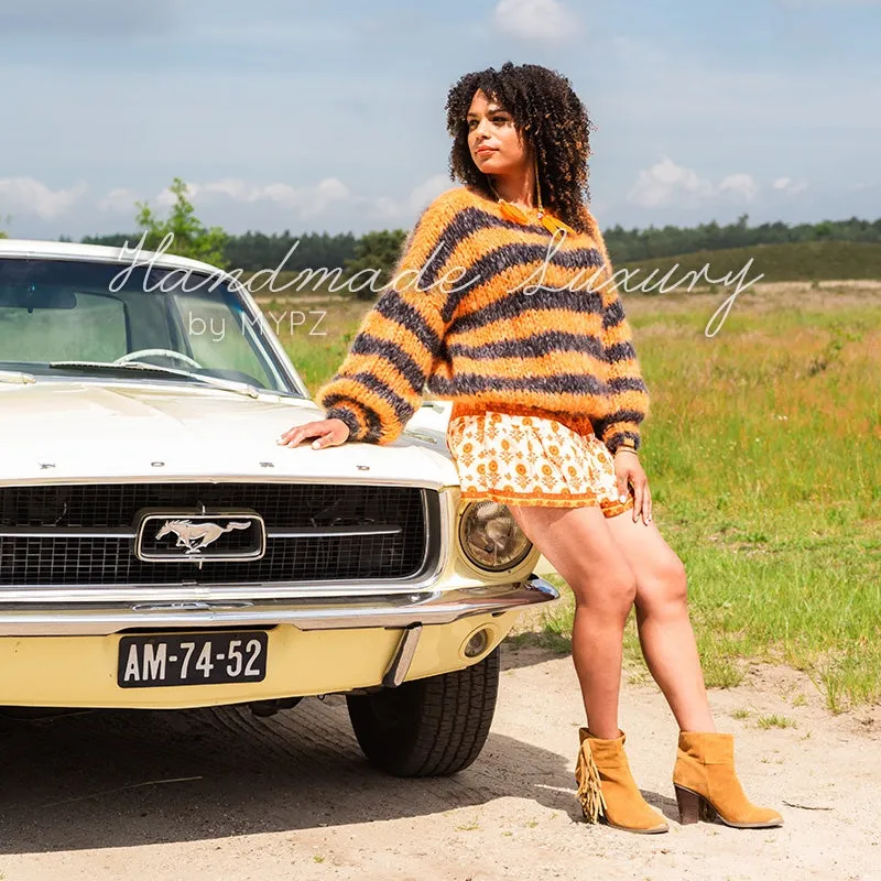 MYPZ Chunky Mohair Pullover Orange-Black