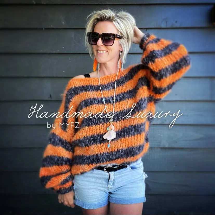 MYPZ Chunky Mohair Pullover Orange-Black