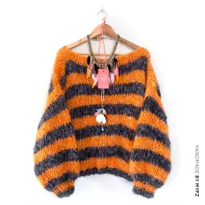 MYPZ Chunky Mohair Pullover Orange-Black