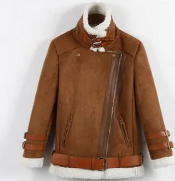 New 2016 Winter Women Shearling Coats Faux Suede Leather Jackets Coat Faux Lambs Wool Patchwork Coat Outerwear S-XXL W893