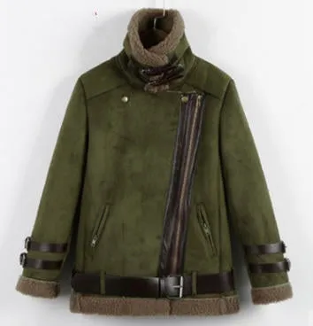 New 2016 Winter Women Shearling Coats Faux Suede Leather Jackets Coat Faux Lambs Wool Patchwork Coat Outerwear S-XXL W893