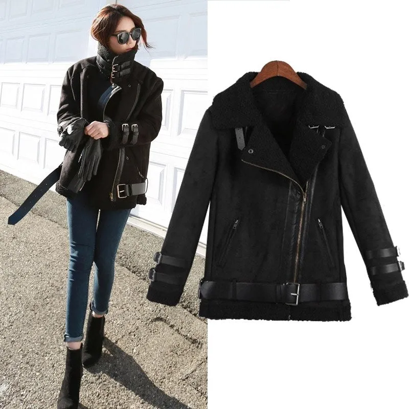 New 2016 Winter Women Shearling Coats Faux Suede Leather Jackets Coat Faux Lambs Wool Patchwork Coat Outerwear S-XXL W893