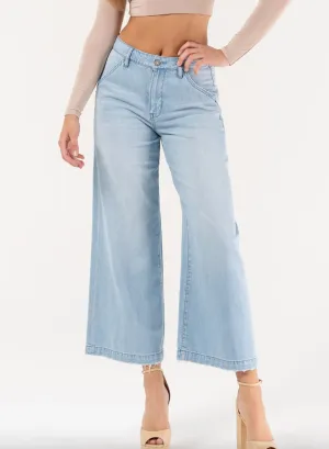 nori cropped wide leg jeans - light blue