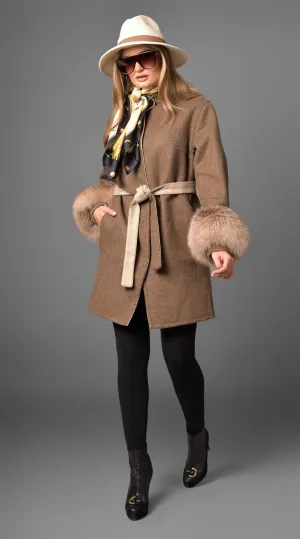 OUTLET Alpaca & Cashmere Reversible Coat - Crystal Fox Cuffs