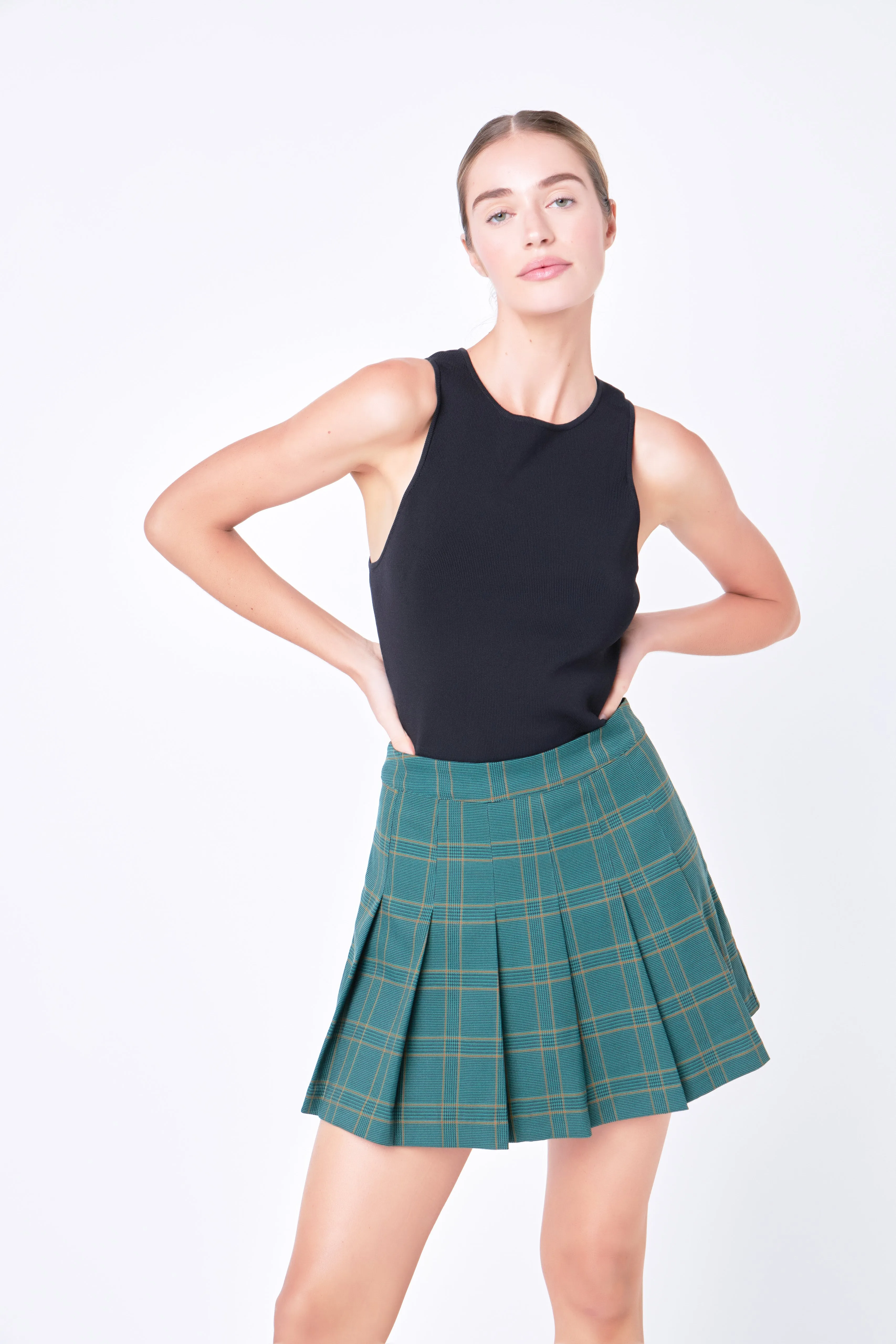 Pleated Check Skort