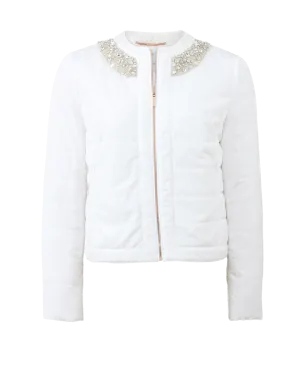 Puffer Coat With Jeweled Neck