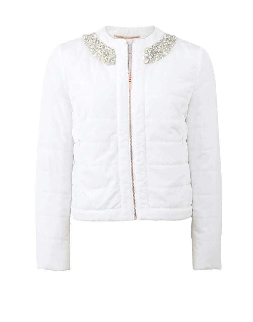 Puffer Coat With Jeweled Neck