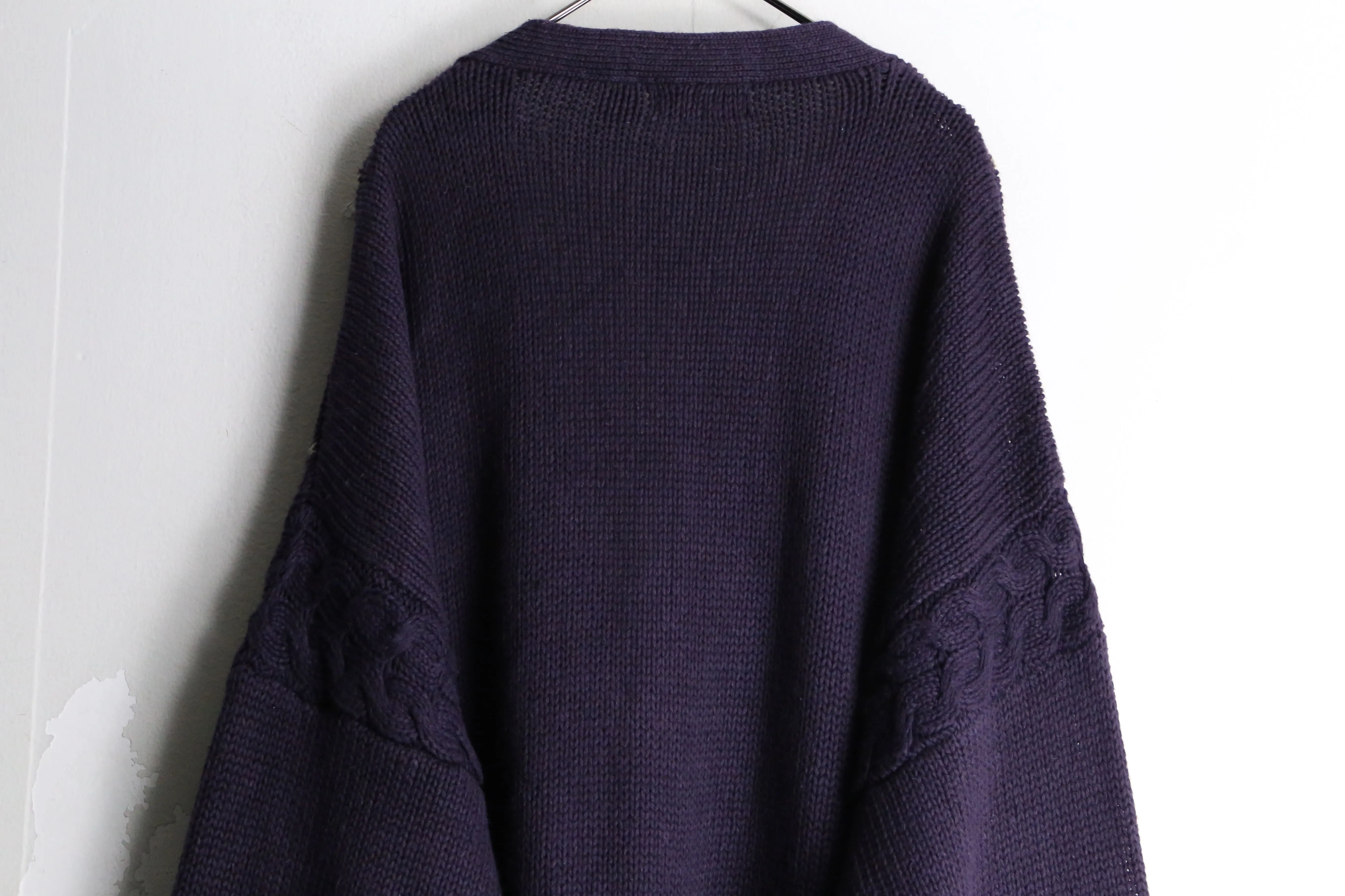 purple argyle check loose silhouette knit cardigan
