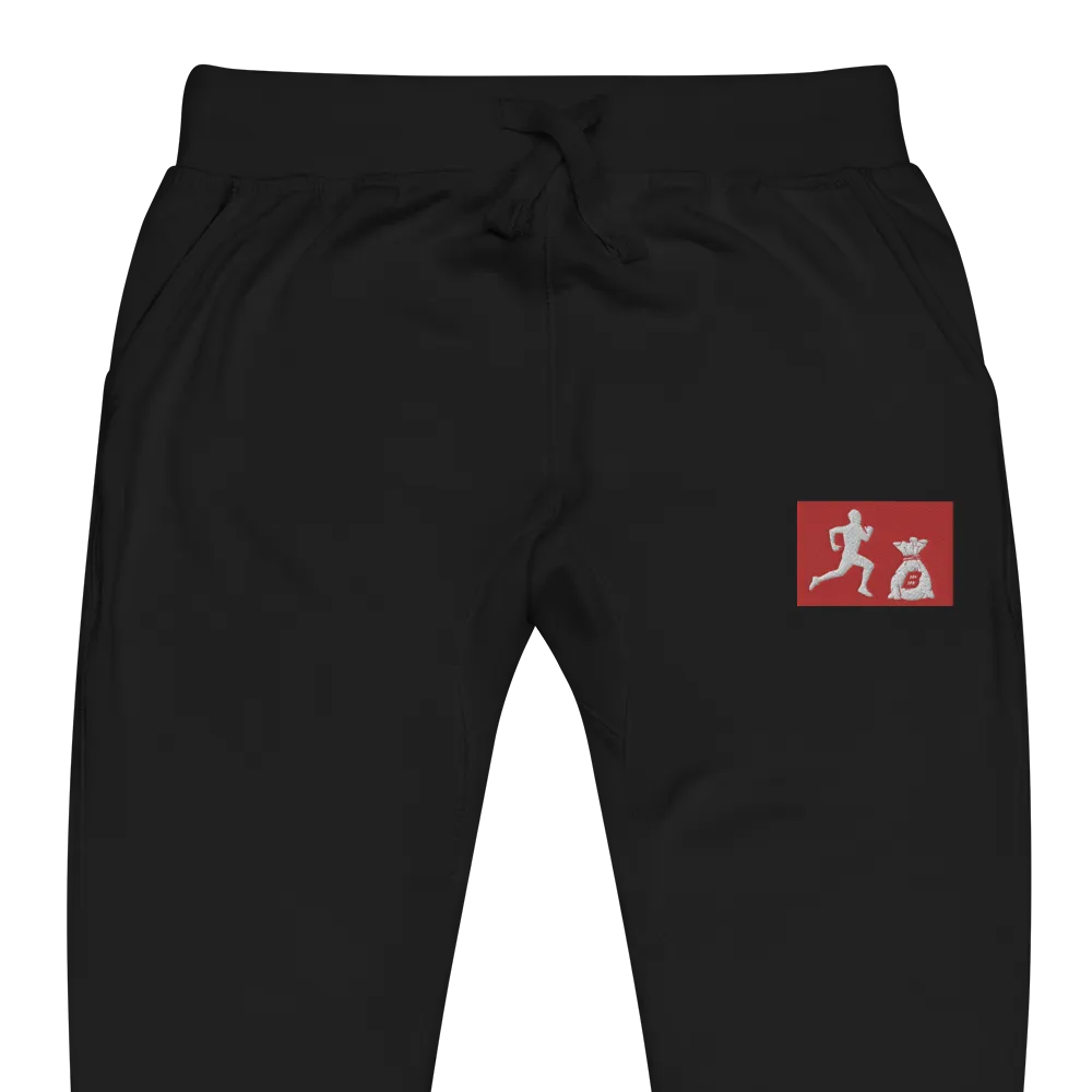 "Run it up patch" Black (Red logo) Embroidered Unisex fleece sweatpants