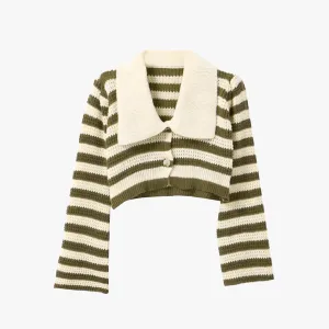 Retro Polo Striped Cropped Cardigan