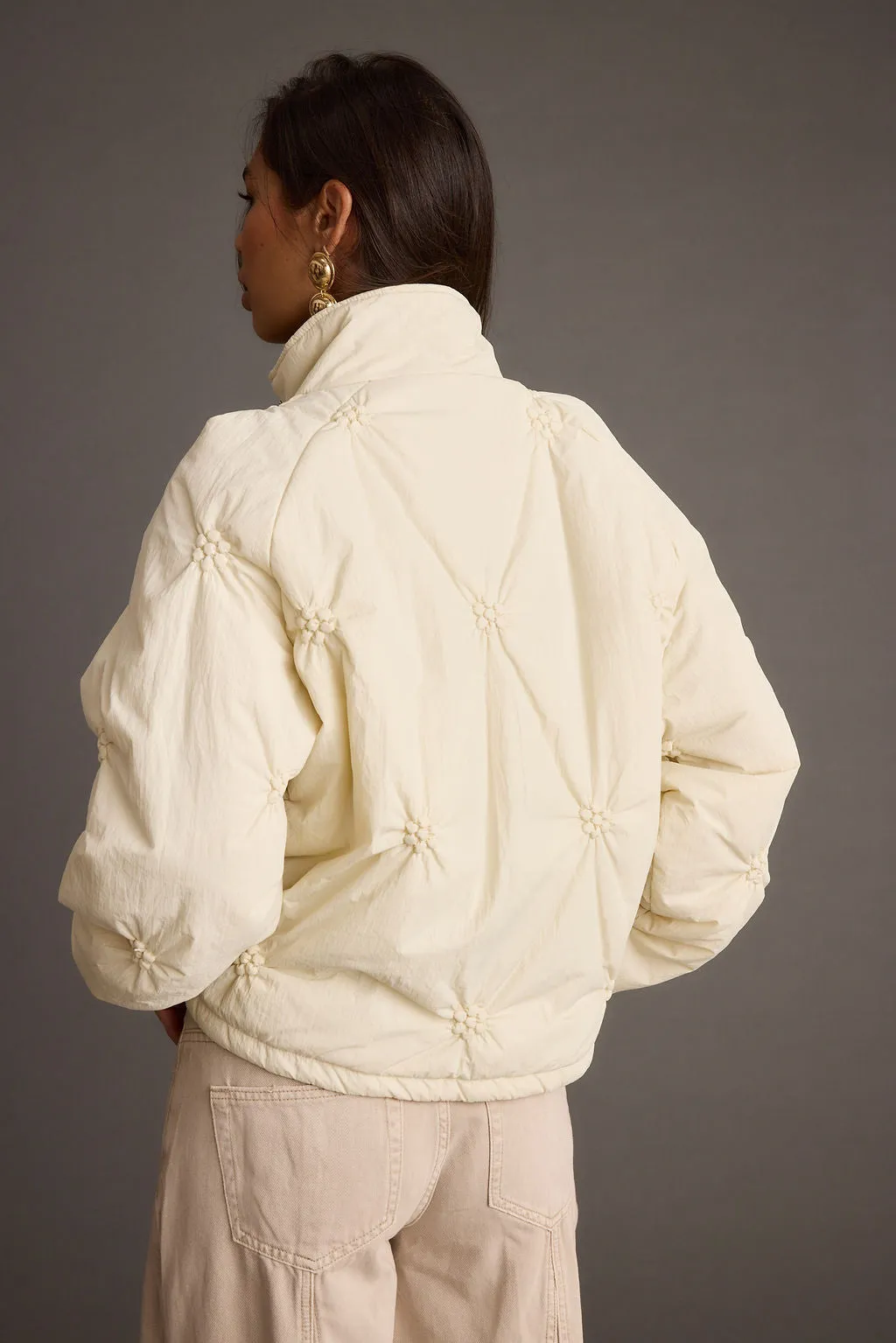 Rosey Cream Zip Front Puffer Coat