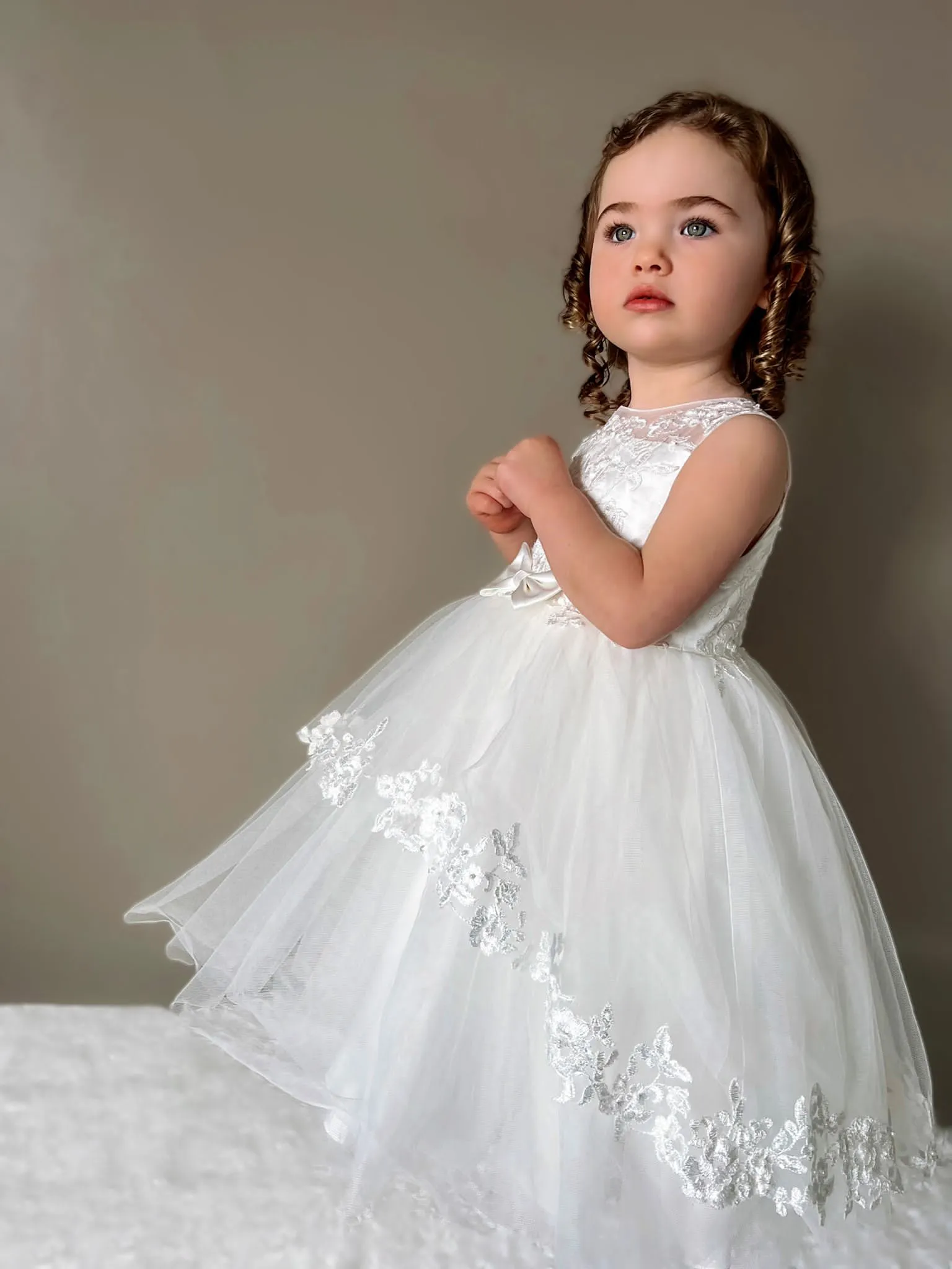 Sarah Louise Ivory Floral Embellished Tulle Occasion Dress