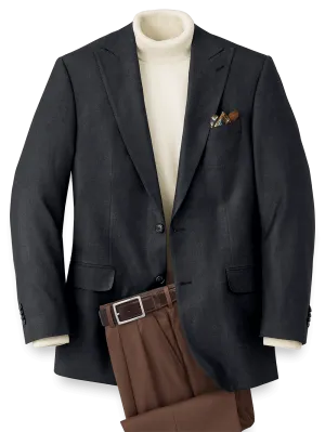 Silk Blend Peak Lapel Sport Coat - Black