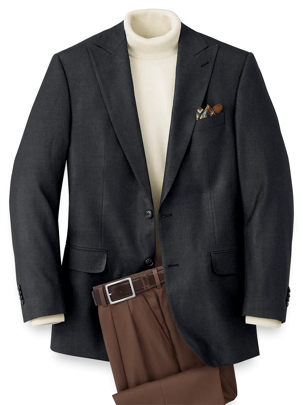 Silk Blend Peak Lapel Sport Coat - Black