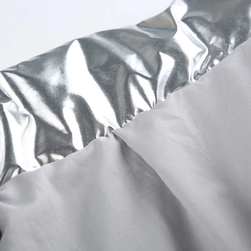 Silver Bow Zip-Up Puffer Coat