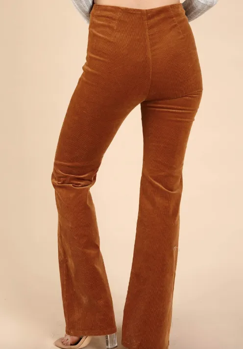 Stretch Corduroy 2 Pocket High Waist Flare Pants