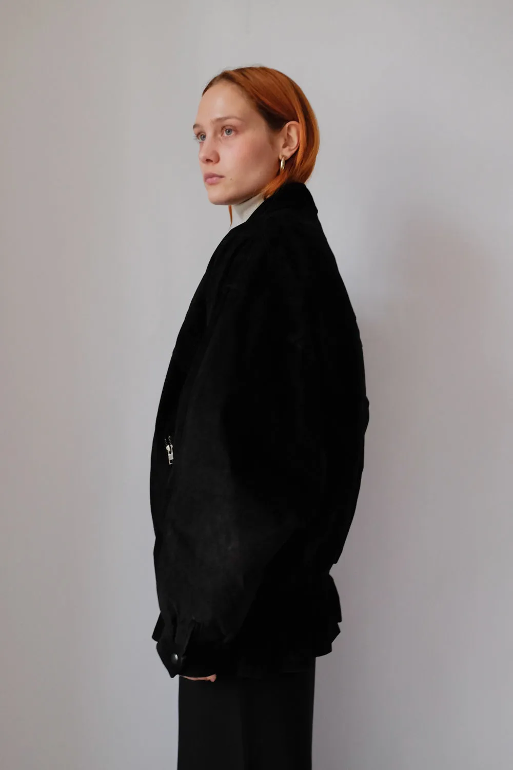 SUEDE LEATHER BLACK OVERSIZED VINTAGE BOMBER