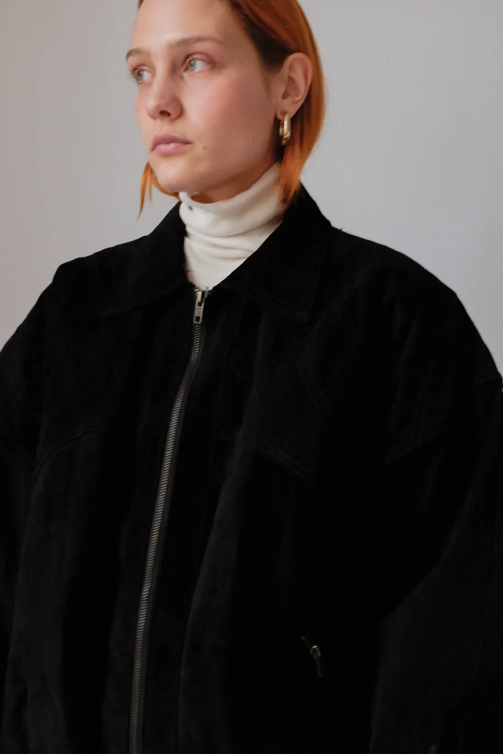 SUEDE LEATHER BLACK OVERSIZED VINTAGE BOMBER