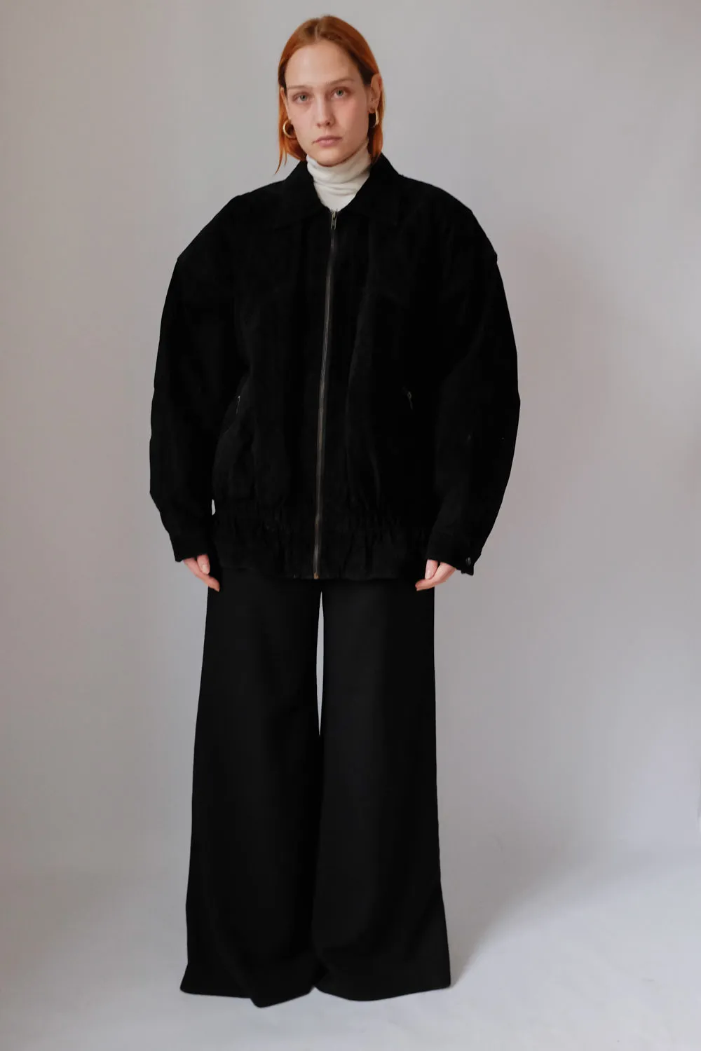 SUEDE LEATHER BLACK OVERSIZED VINTAGE BOMBER