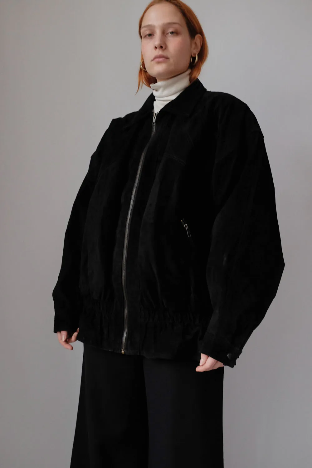 SUEDE LEATHER BLACK OVERSIZED VINTAGE BOMBER