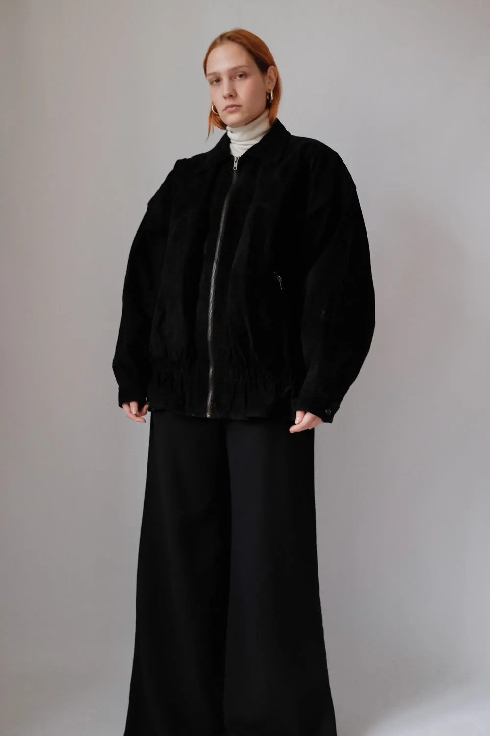 SUEDE LEATHER BLACK OVERSIZED VINTAGE BOMBER