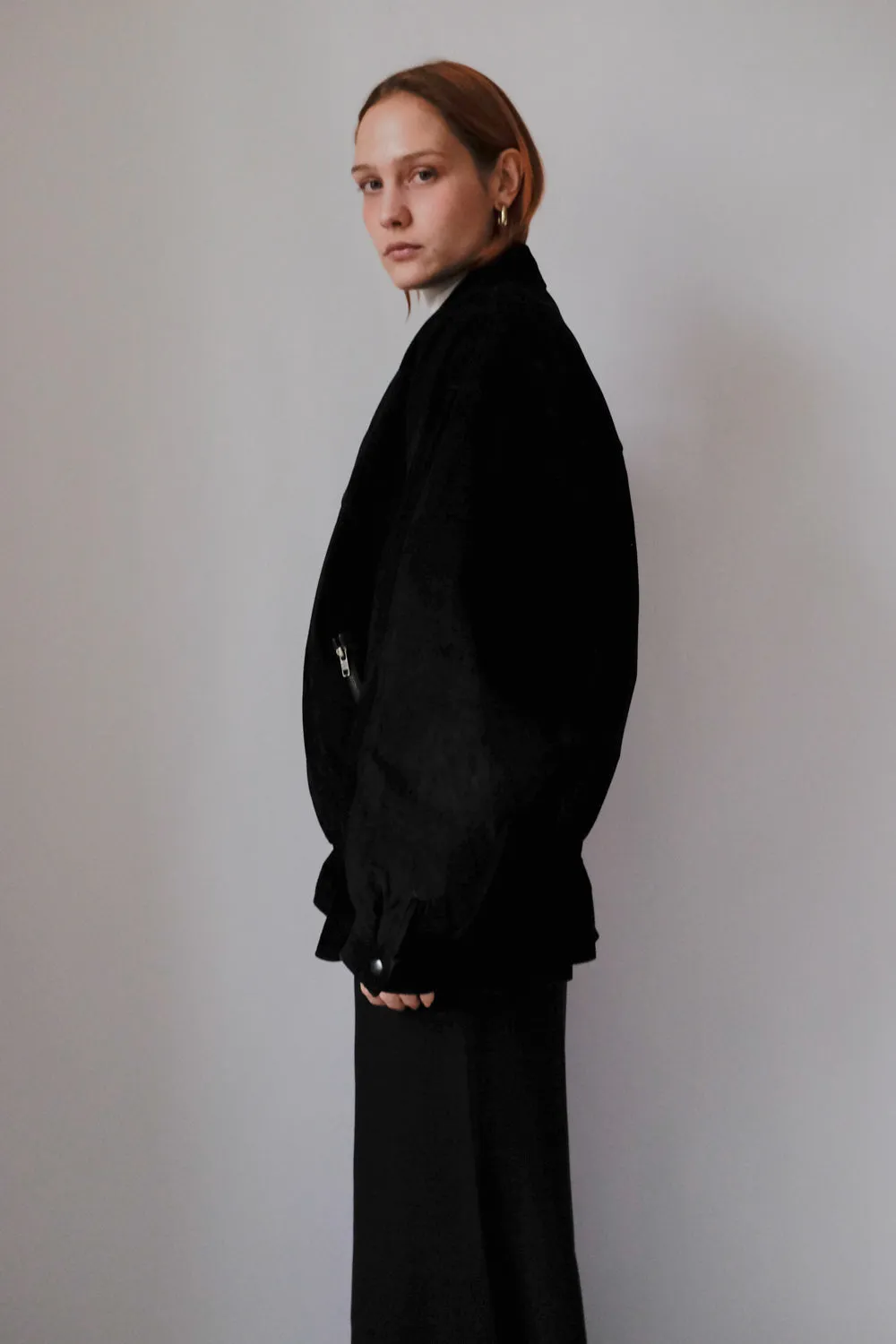 SUEDE LEATHER BLACK OVERSIZED VINTAGE BOMBER