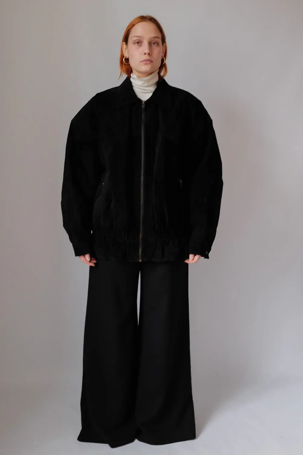 SUEDE LEATHER BLACK OVERSIZED VINTAGE BOMBER