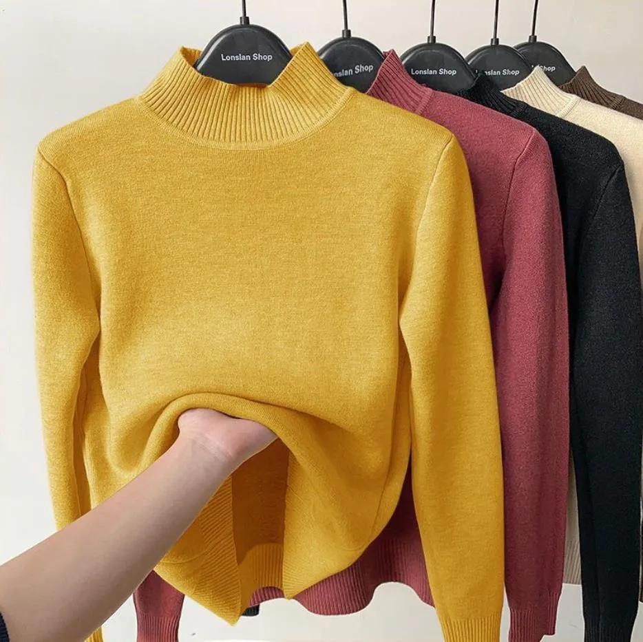 Thick Velvet One-Piece Tops Wear Female Wool Mid-High Collar Warm Bottoming Shirt