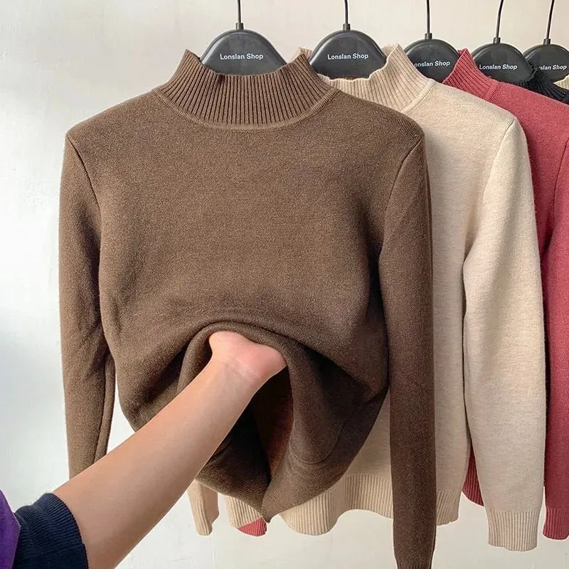 Thick Velvet One-Piece Tops Wear Female Wool Mid-High Collar Warm Bottoming Shirt