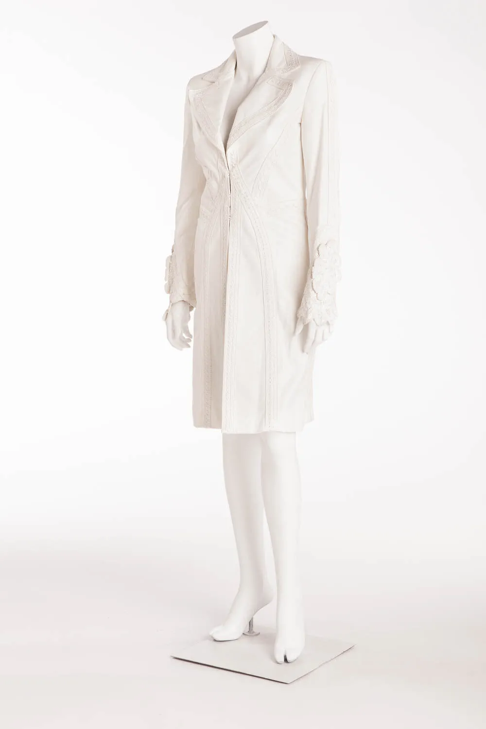 Versace - White Intricate Leather Design Long Sleeve jacket - IT 40
