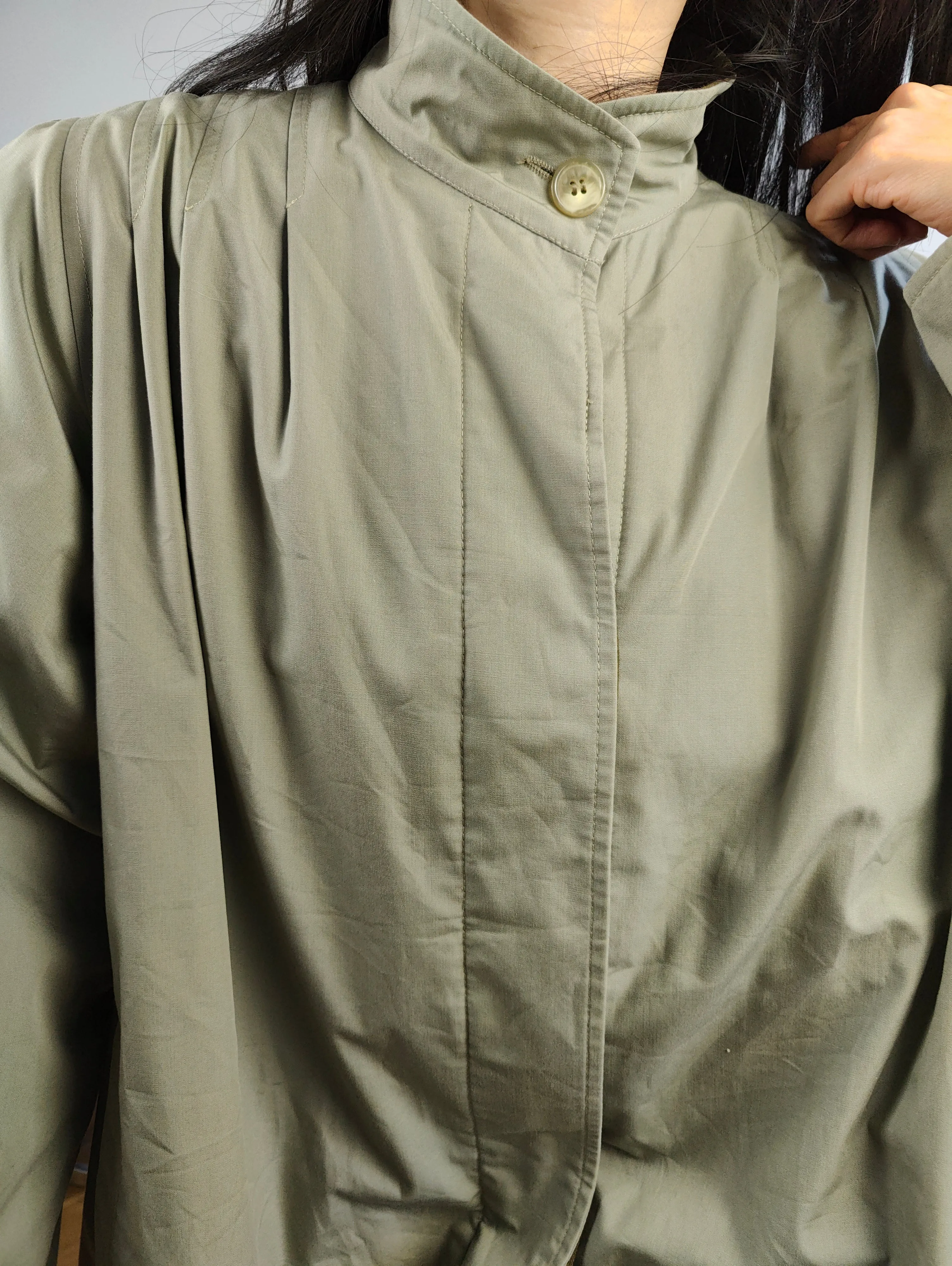 Vintage 2-in-1 reversible trench coat light green khaki lining lined midi mid long women M-L