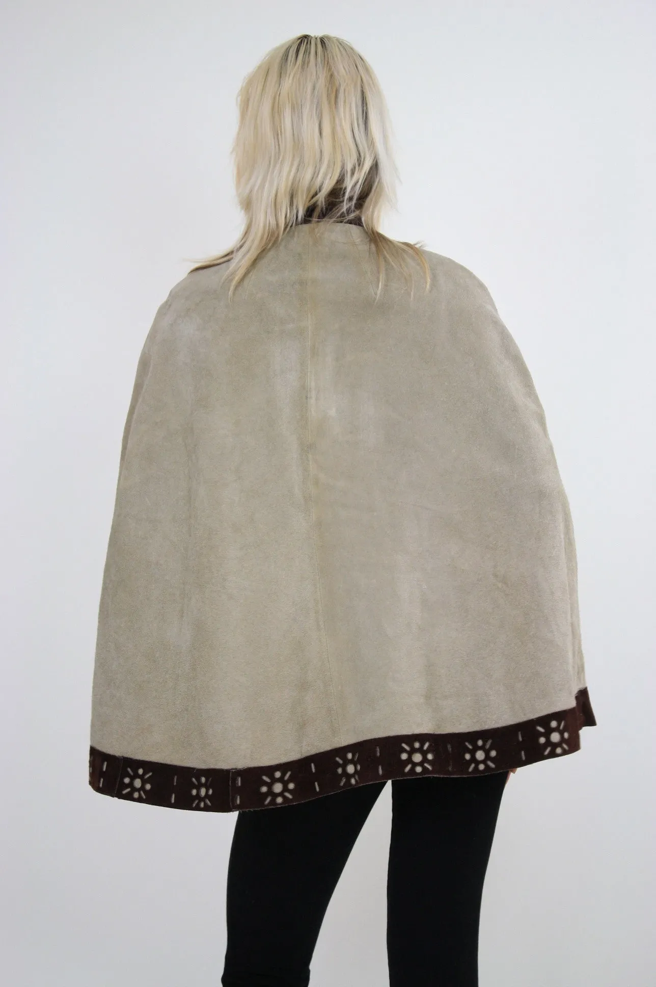 Vintage 60s Hippie Boho Brown Suede Leather Cape