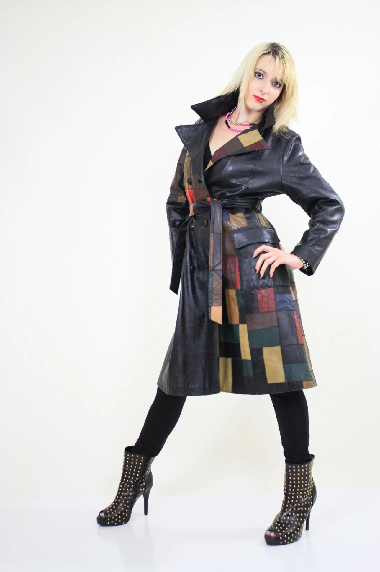 Vintage 70s Boho mod patchwork leather coat jacket