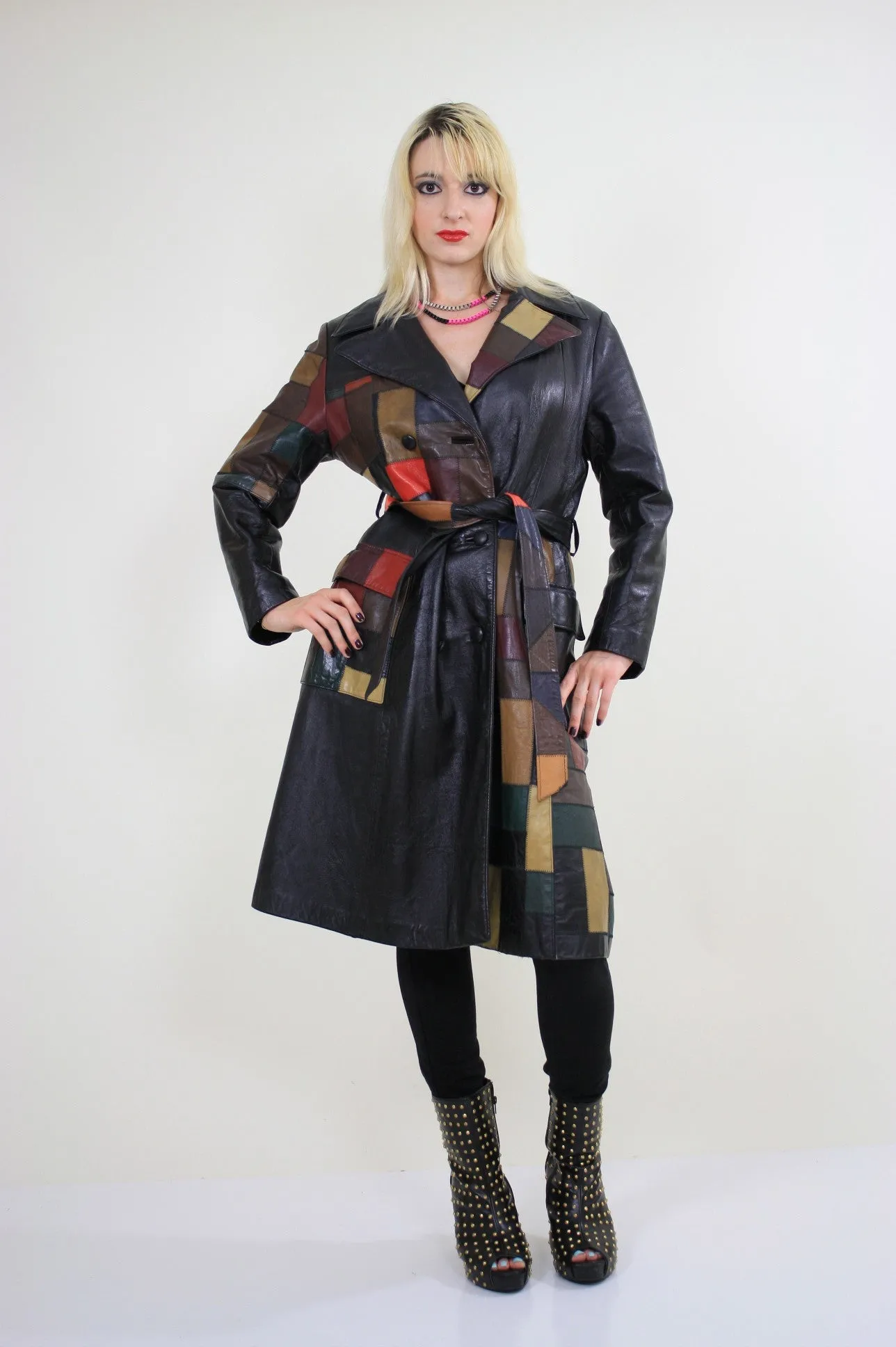 Vintage 70s Boho mod patchwork leather coat jacket