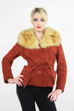 Vintage 70s boho suede leather shearling jacket