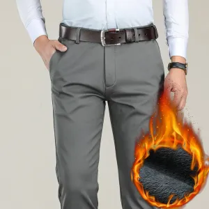 Winter Men Warm Casual Pants Business Fashion Classic Style Thicken Stretch Trousers Male Brand Gray Khaki
