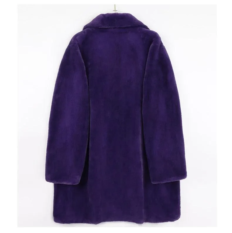 Winter Warm White Faux Fur Coat Women Double Lapel