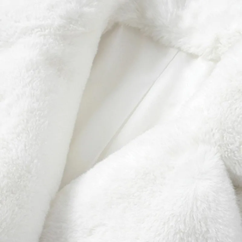 Winter Warm White Faux Fur Coat Women Double Lapel