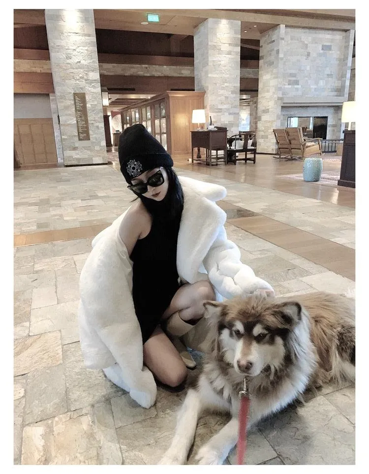 Winter Warm White Faux Fur Coat Women Double Lapel