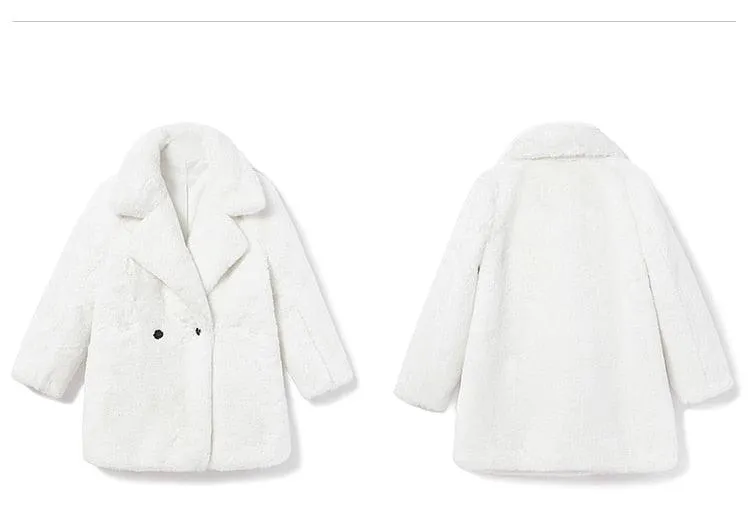 Winter Warm White Faux Fur Coat Women Double Lapel