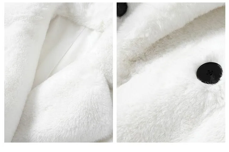 Winter Warm White Faux Fur Coat Women Double Lapel