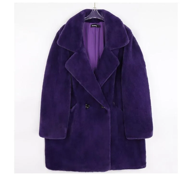 Winter Warm White Faux Fur Coat Women Double Lapel