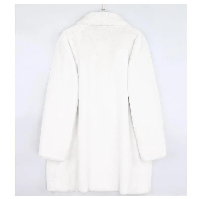 Winter Warm White Faux Fur Coat Women Double Lapel